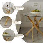 Round Glass End Table with Clear Tempered Glass Top & Cross Stainless Steel Legs, Modern 23.6" Circle Side Table for Living Room, Bedroom, Apartment, Easy to Clean, Gold