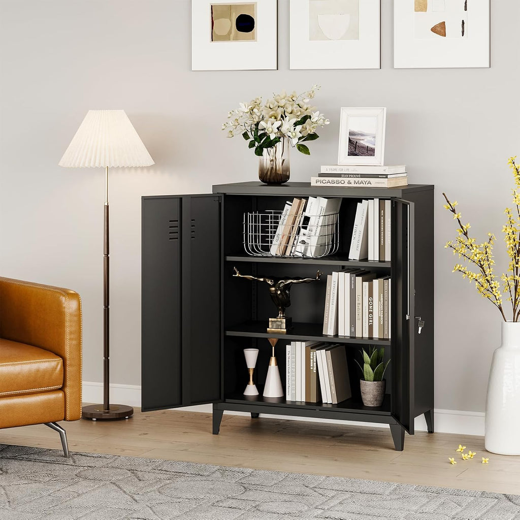 MIIIKO Metal Locker with 2 Doors, Metal Storage Sideboard Accent Cabinets for Kitchen, Pantry, Home Office and Garage