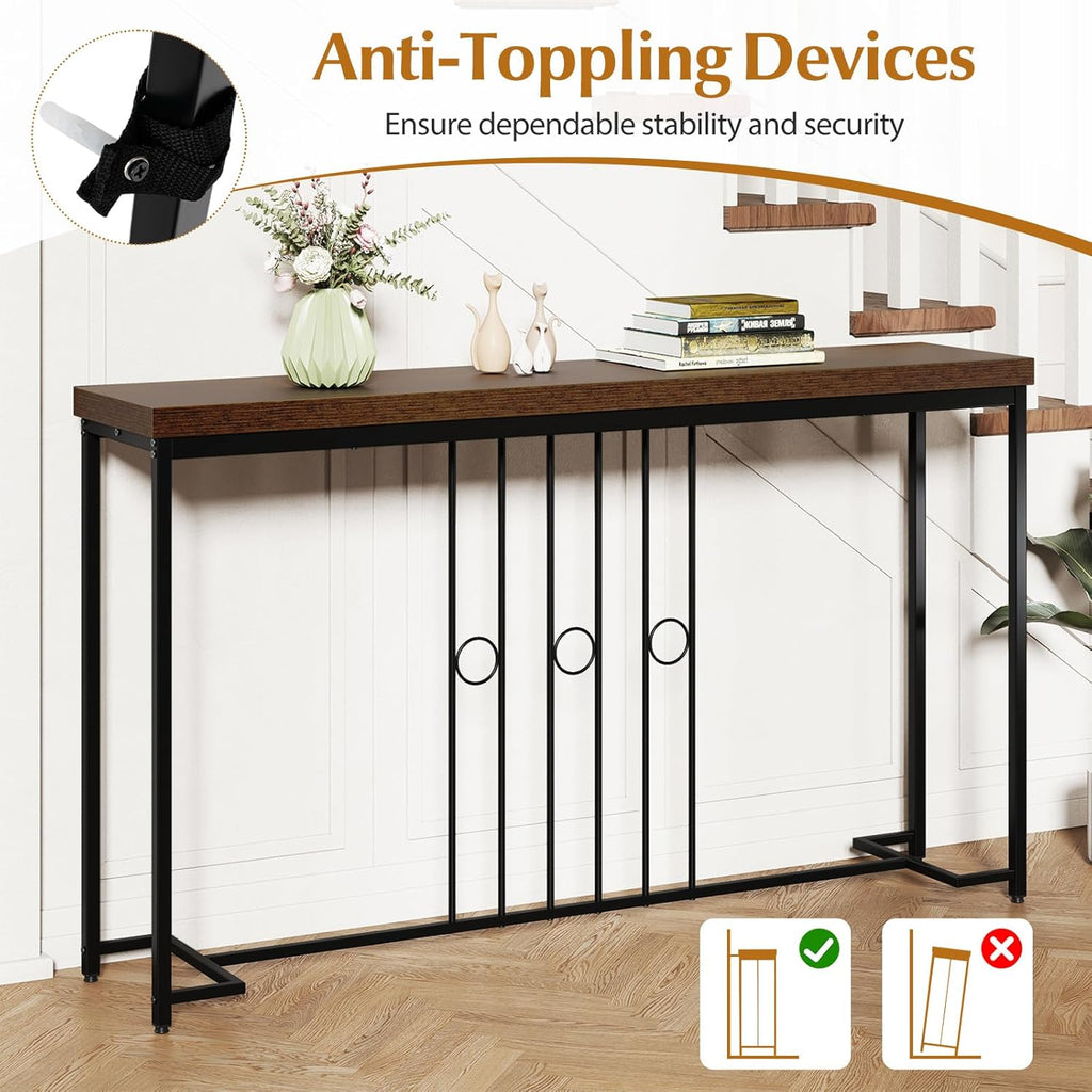 Giantex Industrial Console Table, 55" Narrow Entryway Table with H-Shaped Base & Spacious Tabletop, Behind Sofa Table for Small Spaces, Dining Room, Living Room, Bedroom, Entrance and Hallway