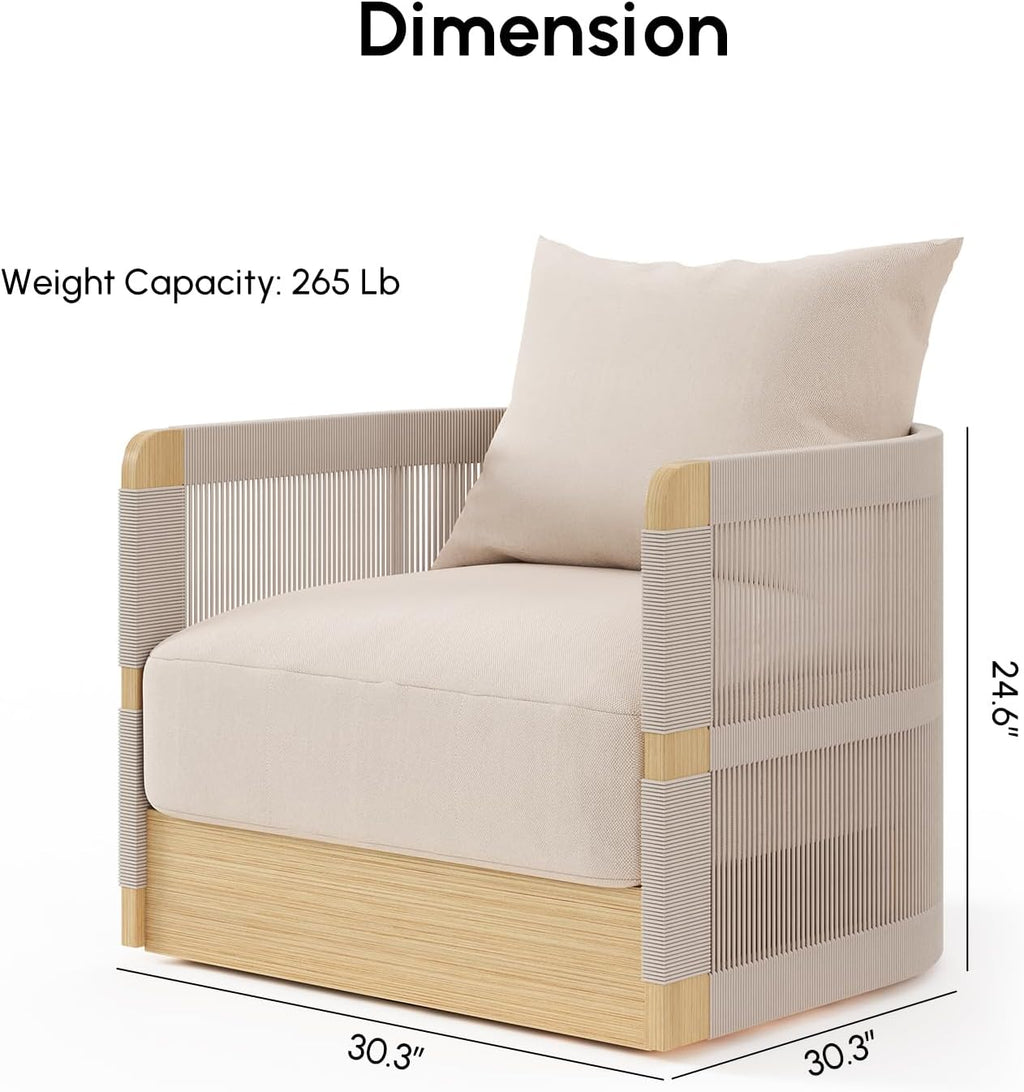homary Patio Rattan 360° Swivel Chair Pieces of 2, Outdoor Wicker Furniture with Thickened Rainproof Cushion and Aluminum Frame for Garden, Balcony, Indoor, Khaki