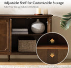 HULALA HOME Mid-Century Modern Sideboard Cabinet, 4-Door Storage Buffet, 58" W x 15.75" D x 32.2" H, Adjustable Shelves, Solid Rubberwood Legs(Walnut)