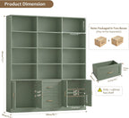 HOSTACK 71" Tall Triple Wide Bookshelf with Storage Drawers & Doors, Green