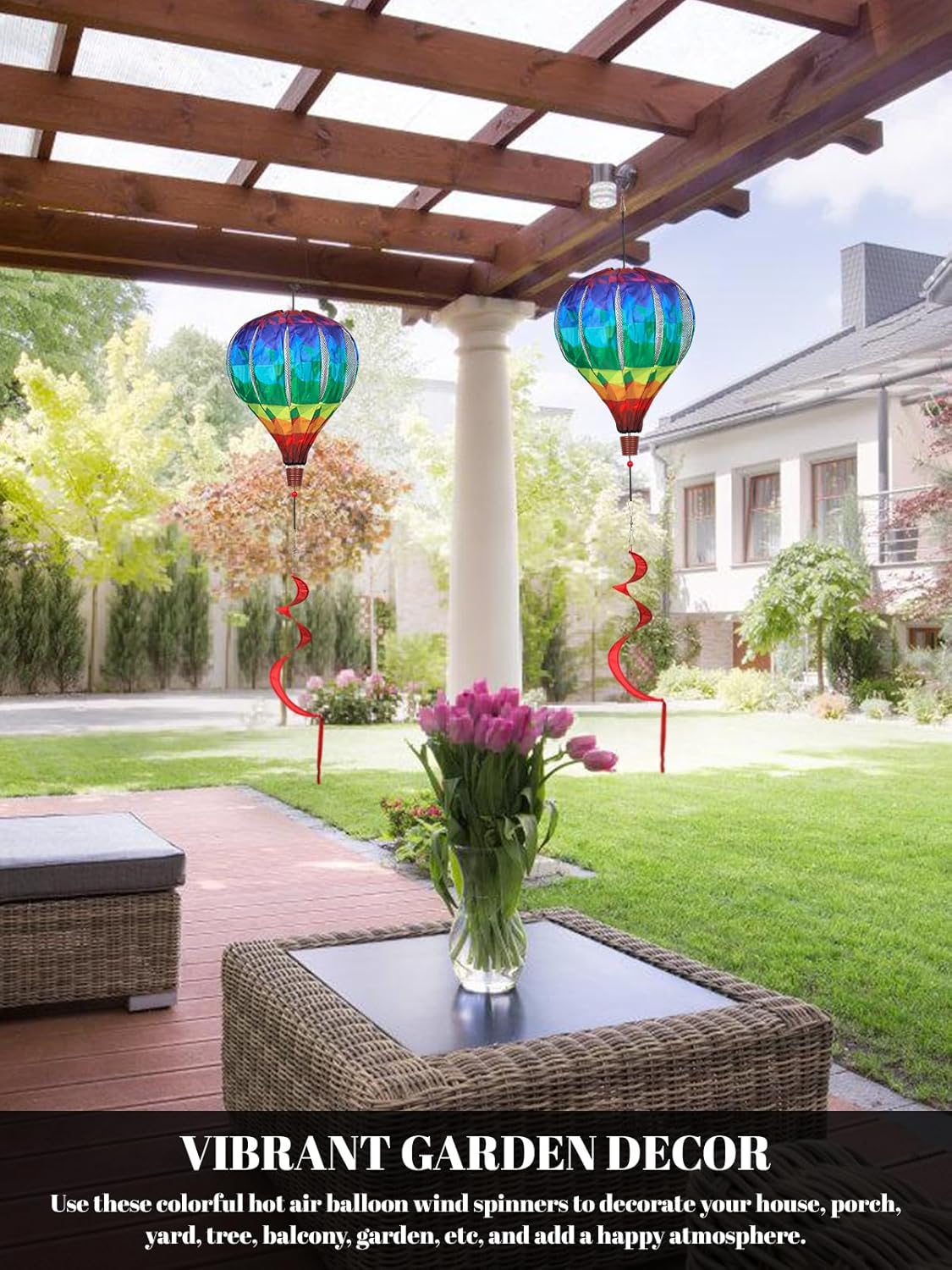 2PCS Giant Rainbow Hot Air Balloon Wind Spinners 14" W x 59" H Large Multicolor Whirligig Wind Spinner Hanging Ornaments for Yard Garden Lawn Outdoor Decorations