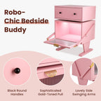 RoyalCraft Nightstand with LED Light Strips, Pink End Table for Bedroom | Modern Bedside Table with 360°Rotating Drawer, Wood Night Stand Cabinet with Glass Door Storage for Living Room, Home Office