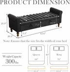 Aoiy & Wifon 65.55" W Large Storage Ottoman Bench, King Size End of Bed Storage Bench with Wood Legs, Upholstered Window Bench for Bedroom, Living Room, Entryway, Charcoal