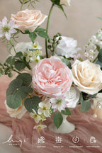 Ling's moment Fake Flowers Box, Faux Artificial Greenery Stems Foam Roses Silk Peony Eucalyptus Fabic Flower for Centerpieces Bouquet Wedding Vase Floral Decorations, Cream & Blush, Deluxe Combo