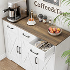 HOSTACK Kitchen Buffet Cabinet with Storage, Sideboard Coffee Bar, White | Farmhouse Kitchen Storage Cabinet with 3 Drawers & Adjustable Shelf, 42.5"W Buffet Table for Dining Living Room