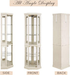 Corner Curio Cabinet, 70" H Lighted Glass Display Cage with Tempered Glass Doors and Adjustable Shelves, Bulb Inclued, Wine Bar China Cabinet for Living Room Liquor Storage (White)