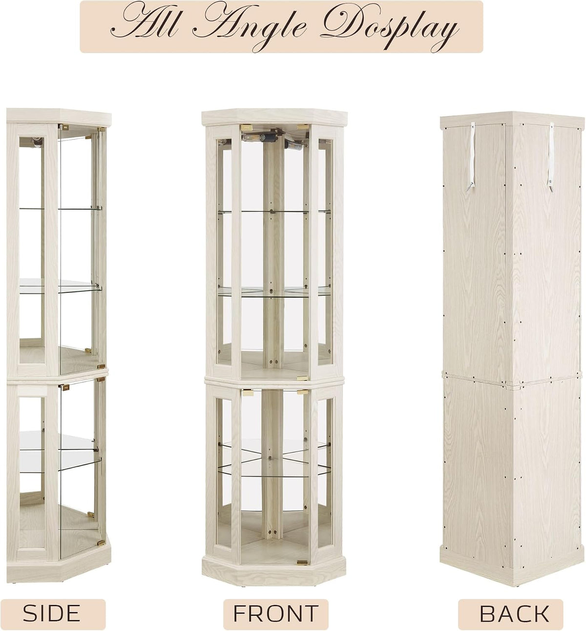 Corner Curio Cabinet, 70" H Lighted Glass Display Cage with Tempered Glass Doors and Adjustable Shelves, Bulb Inclued, Wine Bar China Cabinet for Living Room Liquor Storage (White)