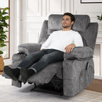 Overstuffed Massage Recliner Chair with Heat, Wide Seat Reclining Chair for Home Theater, Heated Massaging Manual Recliner Chairs with Cup Holders, Grey