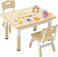 DOREROOM Adjustable Kids Table & 2 Chairs Set, 31.5" L x 23.6" W, Beige-W | Graffiti Desktop,Table Supports 300 lbs,Toddler Ages 2-8，FSC-certified, Children Activity Table for Daycare, Classroom, Home