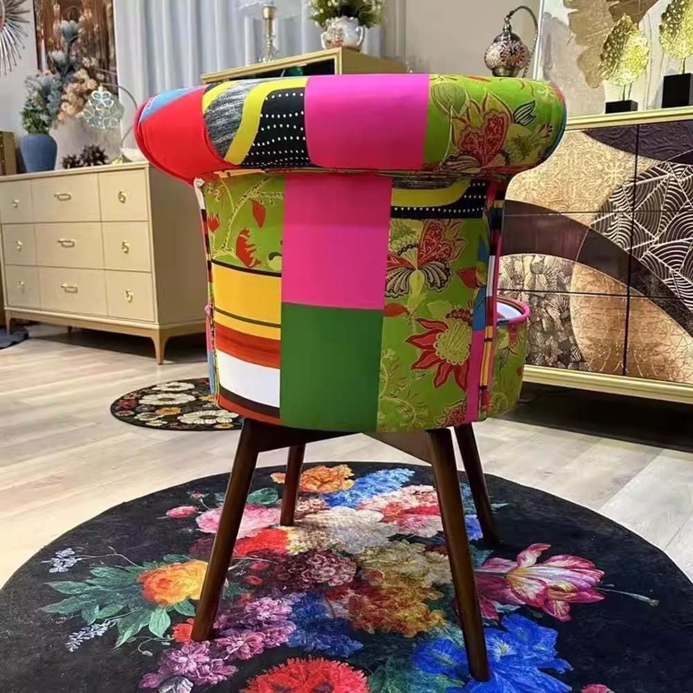 Etlegor Retro Wooden Makeup Chair, French-Style Dining Chair with Curved Upholstered Backrest Velvet Vanity Stool for Bedroom, Dining Room, Living Room(#3,Seat Height: 50 cm)