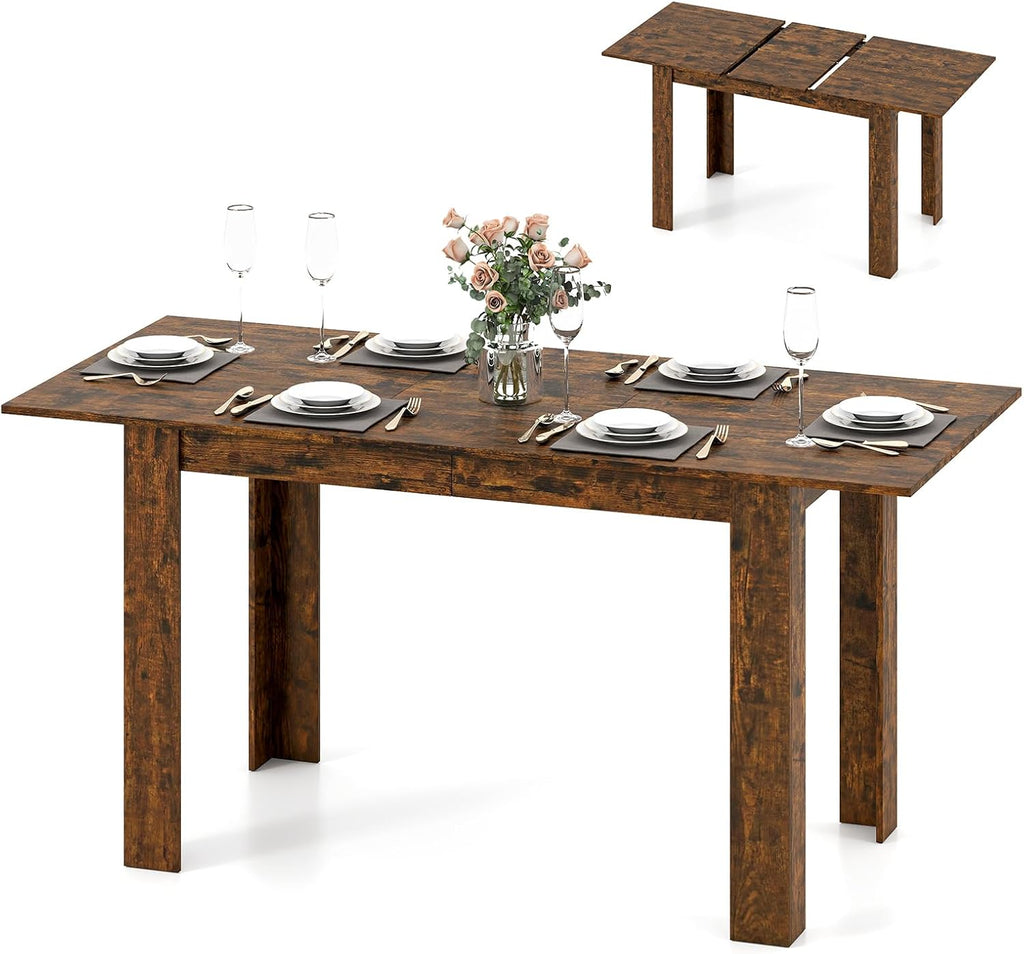 Giantex Extendable Dining Table for 4/6/8, 47"-62" Farmhouse Kitchen Table, Space-Saving Transformer Table for Dinette, Home Office, Living Room, Small Space (Rustic Brown)