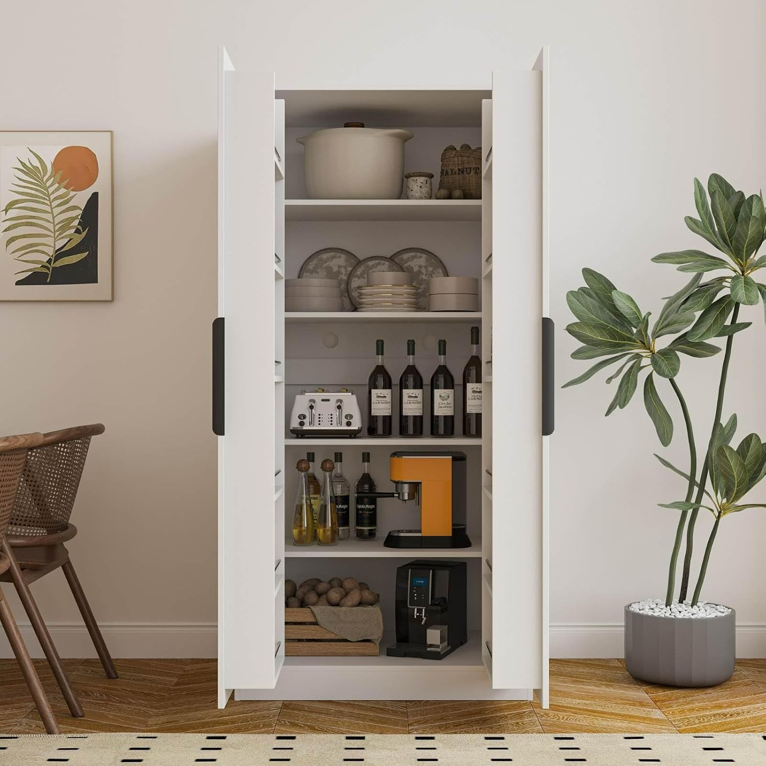 Kitchen Pantry Cabinet 62.99" Tall, Freestanding Storage Cupboard with Shelves for Kitchen, Dining Room, Living Room, Large Sideboard Buffet