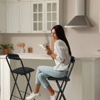 Thyle 1 Pcs Folding Bar Stool with Backrest Counter Height Seat,25.5 Inch | Tall Foldable Design for Kitchen Island Cafe Dining, Portable Space-saving, Leather Padded Seat Back, Metal Frame