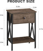 VECELO Nightstands Set of 2, Modern Bedside End Tables, Night Stands with Drawer and Storage Shelf for Living Room Bedroom, Industrial Metal Frame