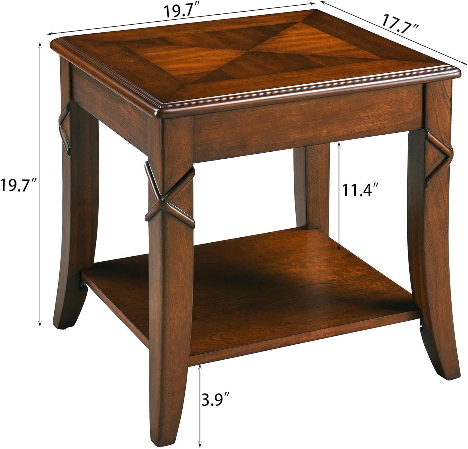 Mid-Century Modern Coffee Table Set of 3, 3-Piece Solid Wood Living Room Table Set, Coffee Table with 2 Square End Side Tables, Cherry Walnut Home Furniture for Apartment KFZ-DR200-3