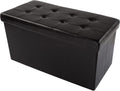 Lavish Home Storage Ottoman - 30-Inch Folding Faux Leather Footrest, Linen Chest, or Bench with Removable Bin for Living Room or Bedroom (Black)
