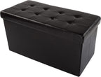 Lavish Home Storage Ottoman - 30-Inch Folding Faux Leather Footrest, Linen Chest, or Bench with Removable Bin for Living Room or Bedroom (Black)