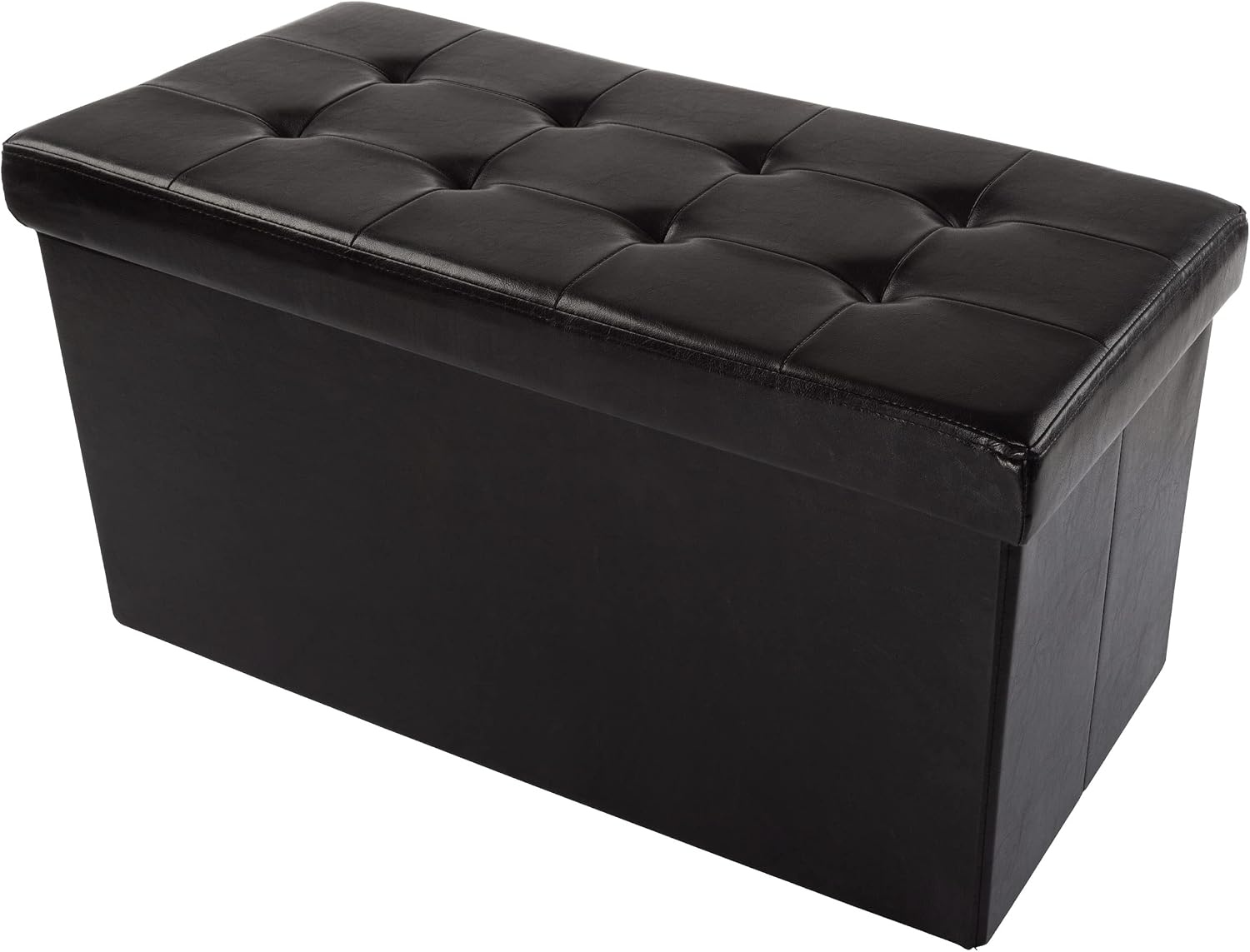 Lavish Home Storage Ottoman - 30-Inch Folding Faux Leather Footrest, Linen Chest, or Bench with Removable Bin for Living Room or Bedroom (Black)