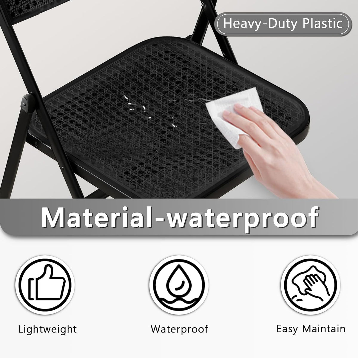 Folding Chair, 6 Pack Plastic Chair, All Black | Breathable folding chair with steel frame, 300lbs capacity. Portable & stackable for indoor, outdoor, events & parties.
