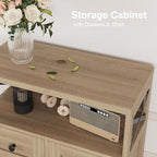 FiveWillowise Natural Storage Cabinet with Doors and Shelves, Standing Kitchen Pantry Cabinet, Floor Storage Hutch Cupboard, Coffee Bar Station for Dining, Living Room, Home Office