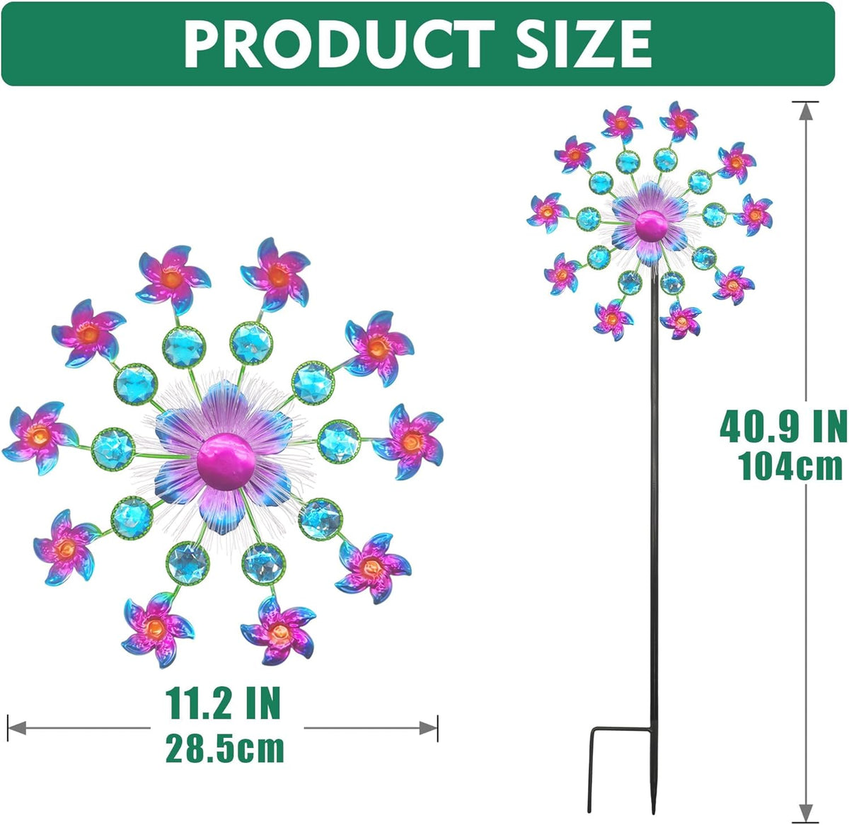 Solar Flower Wind Spinners for Yard and Garden, 40 Inch Solar Windmill Garden Whirligig Kinetic Spinners Decor for Lawn, Patio&Yard, Metal Wind Outdoor Sculpture