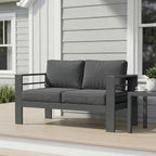 Wisteria Lane Metal Patio Furniture Sofa, All-Weather Outdoor Couch with Upgraded Cushions, Weather-Resistant Heavy Duty Modern Outdoor 2 Seats Sofa for Garden, Balcony, Deck, Backyard, Dark Grey