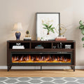LUXOAK 65" Farmhouse TV Stand with 60" Electric Fireplace for TVs up to 75" | Espresso, Entertainment Center, Industrial TV Console, Tempered Glass Fireplace, TV Cabinet, Open Storage