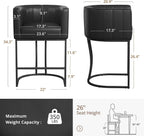LUE BONA 26.4" H Counter Height Bar Stools Set of 2, Modern Barrel Counter Stools with Supporting Backrest and Arms, Black Metal Frame, Faux Leather Upholstered Barstools for Kitchen Islands, Black