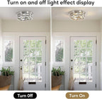 Brushed Nickel Cage Ceiling Light Fixtures,13 Inch Indoor Close to Ceiling Lights, 3-Light Round Vintage Metal Flush Mount Ceiling Lights for Bedroom, Living Room, Porch Kitchen