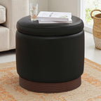 19" Round Swivel Storage Ottoman with Tray Top, Upholstered Faux Leather Foot Stool with Solid Acacia Wood Base 500 lbs Modern Accent Footrest for Living Room & Bedroom Fully Assembled Black