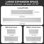HiYZ Expandable Drawer Dividers with Inserts - Adjustable Drawer Organizers Separators for Kitchen, Bedroom, Dresser, Office, 8 Long Dividers(12.6-22.8 IN) with 16 Inserts(3.9-7.1 IN) - Gray