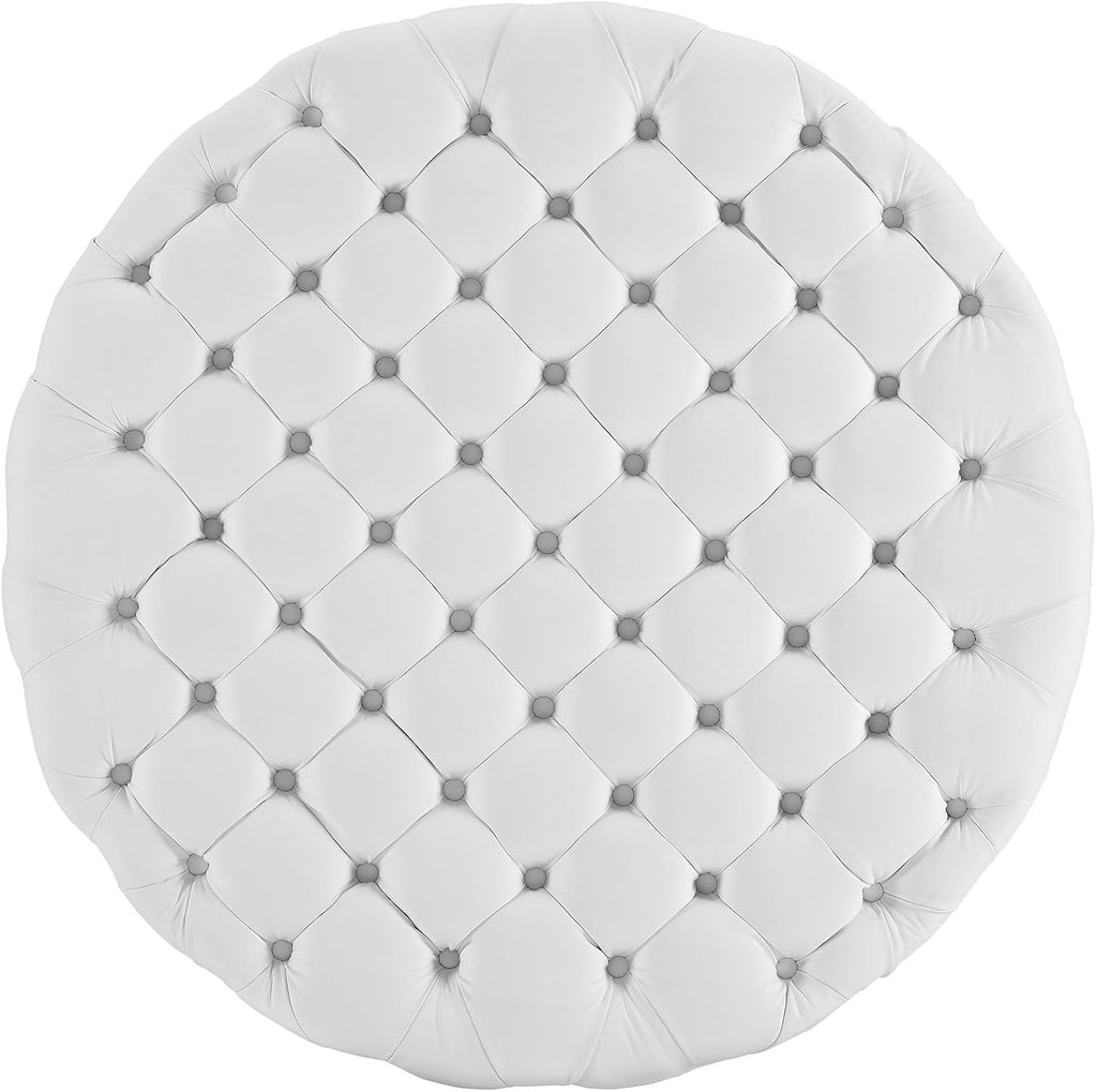 Modway Amour Faux Leather Button-Tufted Round Ottoman in White