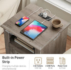 RALGEND Farmhouse Nightstand with Charging Station, Night Stand with 2 Drawers, End Tables Living Room, LED Bed Side Table with Open Shelf, End Table for Bedroom, Living Room, Greige