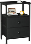 LOAKEKEL Night Stand, Black Nightstands with 2 Fabric Drawers for Bedroom | Small Bedside Table, End Tables Living Room, Bed Side Table with Open Storage Shelf