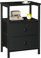 LOAKEKEL Night Stand, Black Nightstands with 2 Fabric Drawers for Bedroom | Small Bedside Table, End Tables Living Room, Bed Side Table with Open Storage Shelf