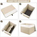 Large 22 Quart Linen Fabric Foldable Storage Bin Cube Organizer Basket with Flip-Top Lid & Handles, Clothes Blanket Box for Home, Office, Closet, Beige & White, 4 Pack 14.6 x 9.5 x 9.5”