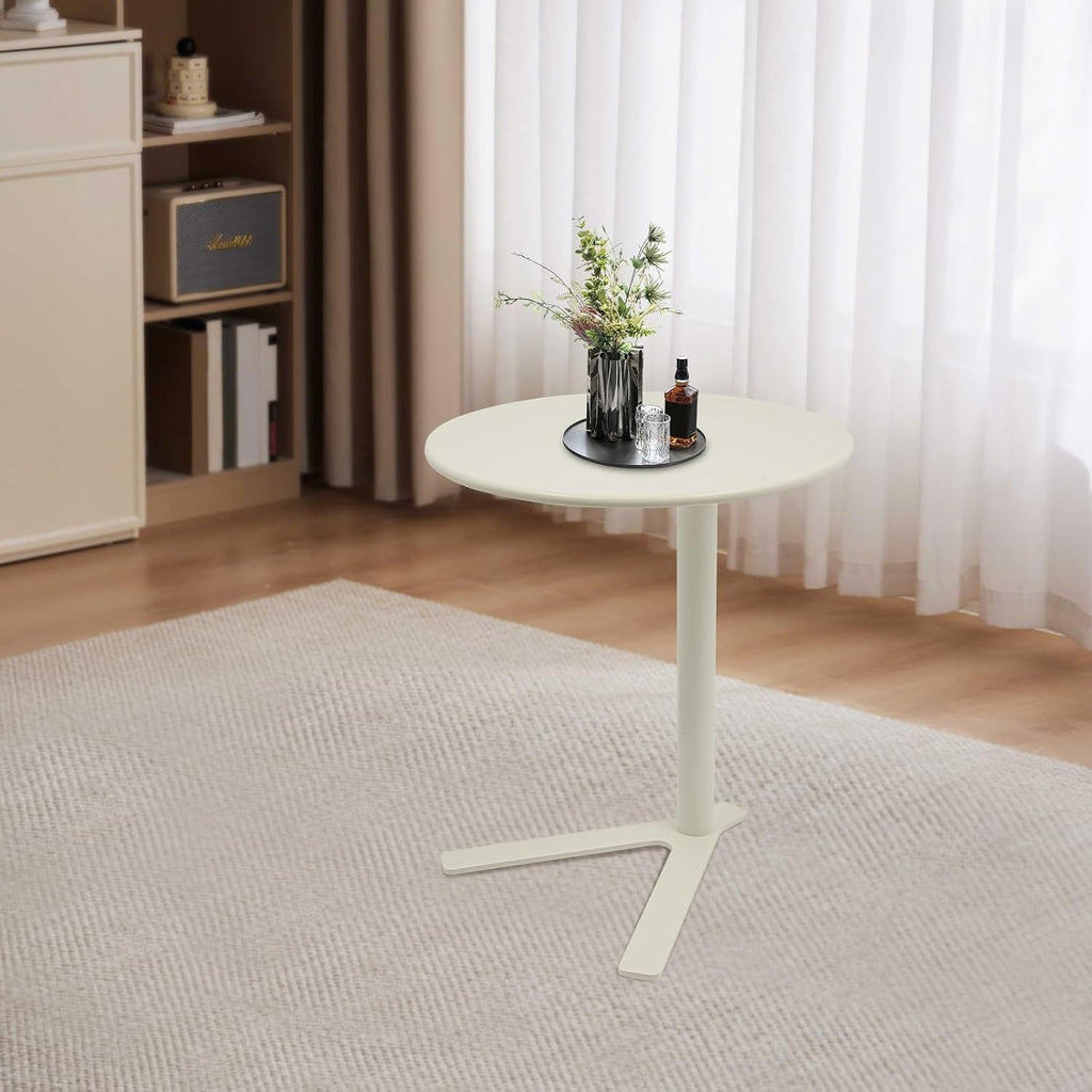 Round Side Table, Small C Shaped End Table, Couch Side Table, Modern Coffee Table, Bedside Snack Table with Y Shaped for Living Room Bedroom Office Apartment (White, 18.9x22in)