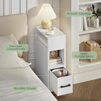 CHOEZON Narrow Side Table, 7.9" Small Nightstand with Drawer, Skinny Bedside Table, for Small Spaces, Flexible Open Compartment, for Bedroom, Living Room, White MBZ11WB