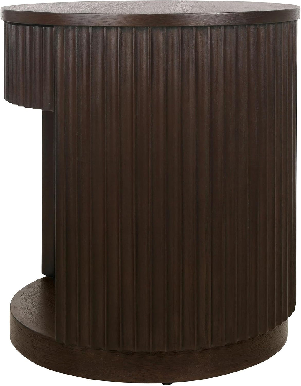 NPD Furniture Truro 19-Inch Round Accent Table with Storage Shelf, 2-Tier Side End Table with Fluted Column for Living Room, Dark Brown