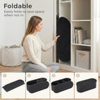 DUMOS Folding Storage Ottoman Bench, Oval Round Ottoman End of Bed Foot Rest Bench Stool with Cushion, Storage Chest for Bedroom, Living Room, Entryway, Dorm, Teddy Fabric, Black