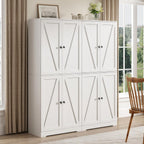CARPETNAL Farmhouse Pantry Cabinet Set of 2, 72" Tall Wooden Storage Cabinet with 4 Barn Doors & Adjustable Shelf & Square Knobs, Freestanding Kitchen Pantry for Dining Room, Bathroom, White