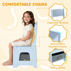Children's Table with 2 Chairs Wood 3-Piece Furniture Set | Children's furniture set with shelf storage space and 4-in-1 painting table for children from 3 years