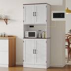 MHOM 71" Tall Pantry Cabinet with Charging Station, Farmhouse Kitchen Hutch with Adjustable Shelves, Modern Kitchen Pantry Storage Cabinet for Dinning Room & Living Room, Antique White