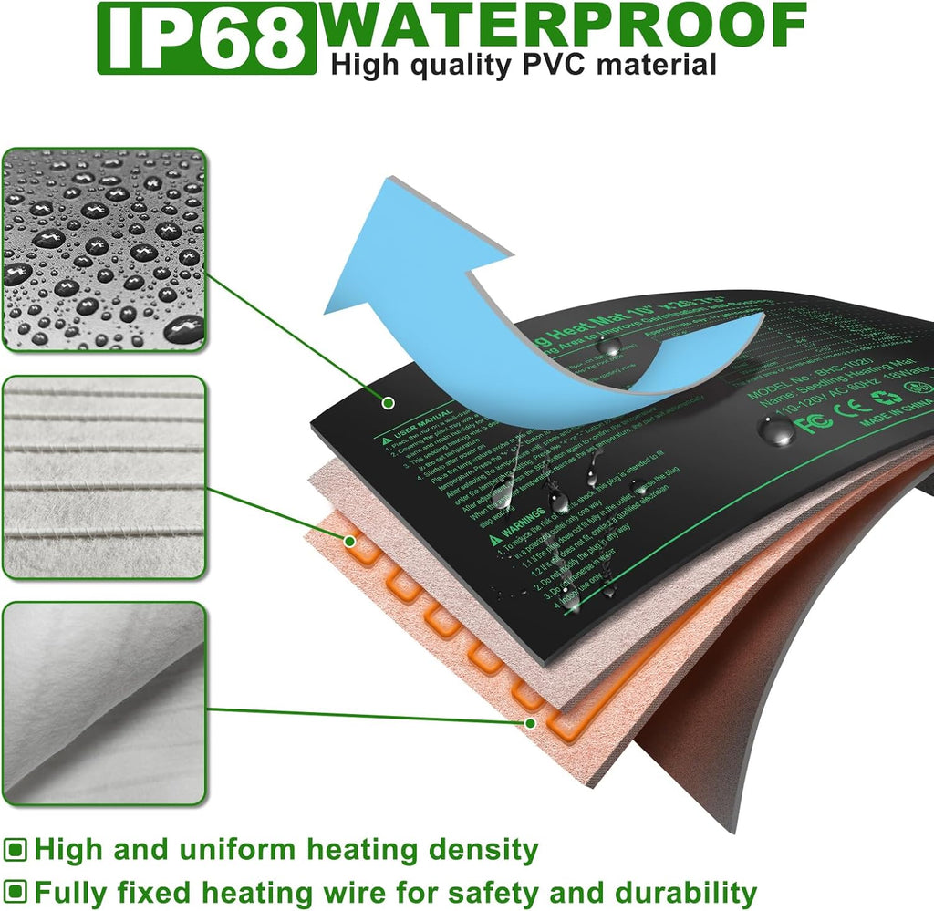 Seedling Heat Mat with Built-in Temperature Controller (2 Pack), 10" x 20.75" Plant Heating Pad with Thermostat for Indoor Seed Starting Germination Hydroponics Waterproof