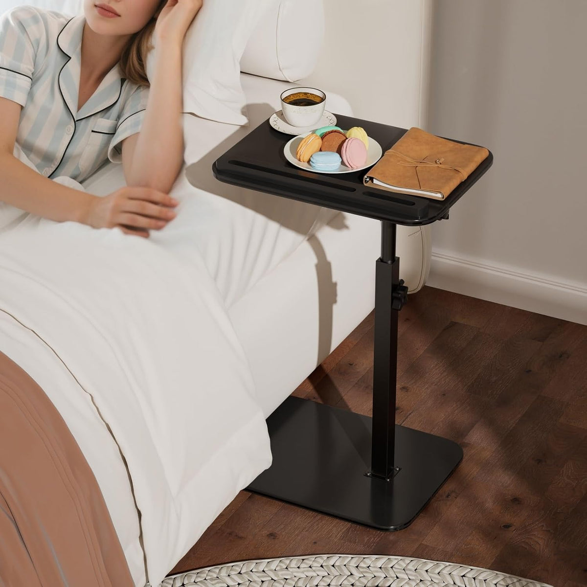 Adjustable End Table for Couch, 360° Swivel C Shaped Side Table with Height Adjustment, Sofa & Bedside Table for Laptop Use, Working & Reading, TV Tray Alternative, Space Saving, Gift for Home