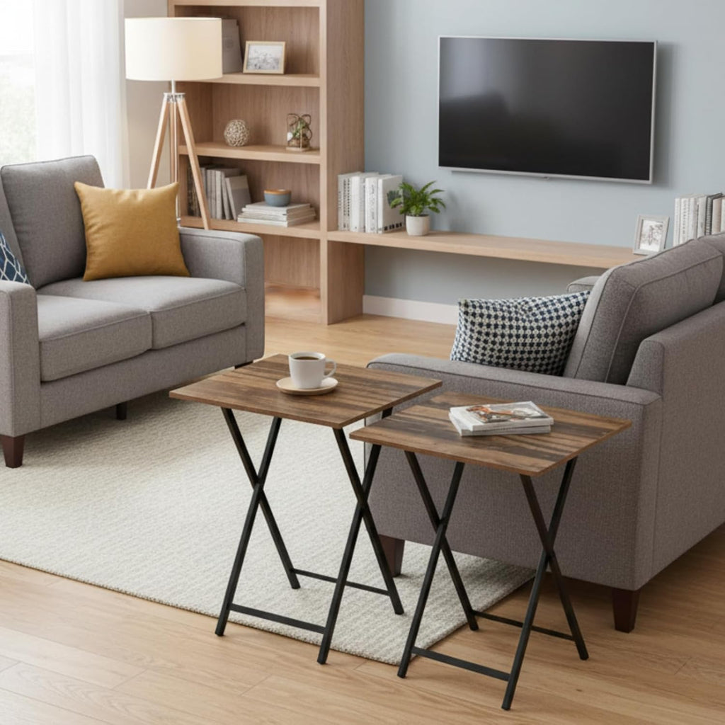 Folding TV Tray Table, Set of 2 Small Table, TV Dinner Table, Snack Tray Table Set, Portable Foldable Desk, Sofa Side Table, TV Tray Table for Couch, Living Room, Small Space