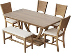 LUMISOL 6-Piece Dining Table Set with Bench and 4 Chairs, Wood Half Round Kitchen Table Set for 6 People, Modern Style, Brown
