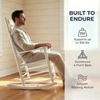 Wooden Outdoor Rocking Chair, Weatherproof Oversized Rocking Chair, Heavy Duty Comfort with 350 lbs Weight Capacity, Solid Relaxing Rocker with High Back for Patio, Porch, Living Room (white)